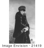 #21419 Stock Photography Of The Actress Sarah Bernhardt Wearing A Hat And A Long Fur Coat