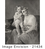 #21434 Historical Stock Photography Of A Happy Little Girl Standing In Her Mom’S Lap And Putting Flowers In Her Hair