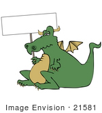 #21581 Chubby Green Dragon Holding A Blank Sign Clipart