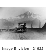#21622 Historical Stock Photography Of A Detroit Electric Automobile Near Mount Rainier In Washington 1919