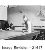 #21647 Stock Photography Of Willie Hoppe Aiming His Cuestick While Playing Billiards