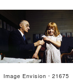 #21675 Stock Photography Of A Man Giving A Little Red Haired Girl A Shot