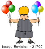 #21705 Clipart Of A Woman Holding Two Bundles Of Birthday Party Balloons