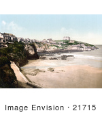 #21715 Historical Stock Photography Of Buildings On The Cliffs Above The Beach In Newquay Cornwall England United Kingdom