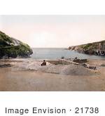 #21738 Historical Stock Photography Of A Man On The Beach At Port Isaac Port Gavern Cornwall England United Kingdom