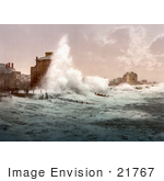 #21767 Historical Stock Photography Of Rough Sea Waves From A Storm Crashing Up Against Seafront Buildings Bognor England