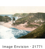 #21771 Historical Stock Photography Of Beachfront Buildings At Kynance Cove In Cornwall England United Kingdom