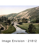 #21812 Historical Stock Photography Of A Building And Road Along The Wye River In Mansal Dale Derbyshire England