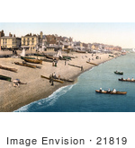 #21819 Historical Stock Photography Of Boats On The Shore And Buildings Along The Waterfront At Deal Kent England