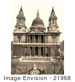 #21968 Stock Photography Of A Statue Of Queen Anne In Front Of The West Side Of St Paul’S Cathedral On Ludgate Hill In London England