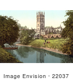 #22037 Stock Photography Of People On The Bank Of The River Cherwell Near The Magdalen Great Tower In Oxford Oxfordshire England