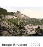 #22097 Stock Photography Of A Man On A Beach Rock Looking At The Rufus Castle Ruins Church Ope Cove Isle Of Portland Dorset England