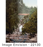 #22130 Historical Stock Photography Of People And Bridges At The Glen Helen Waterfall In Peel Isle Of Man England