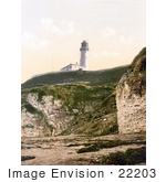 #22203 Historical Stock Photography Of The Flamborough Lighthouse Over The North Sea In East Riding Of Yorkshire England United Kingdom