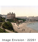 #22261 Historical Stock Photography Of The Beach In Front Of The Grand Hotel In Scarborough North Yorkshire England Uk