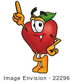 #22296 Clip Art Graphic Of A Red Apple Cartoon Character Pointing Upwards
