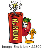 #22300 Clip Art Graphic Of A Red Apple Cartoon Character Standing With A Lit Stick Of Dynamite