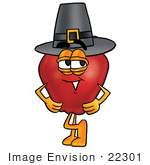 #22301 Clip Art Graphic Of A Red Apple Cartoon Character Wearing A Pilgrim Hat On Thanksgiving