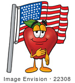 #22308 Clip Art Graphic Of A Red Apple Cartoon Character Pledging Allegiance To An American Flag