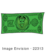 #22313 Clip Art Graphic Of A Red Apple Cartoon Character On A Dollar Bill