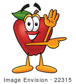 #22315 Clip Art Graphic Of A Red Apple Cartoon Character Waving And Pointing