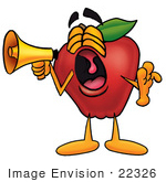 #22326 Clip Art Graphic Of A Red Apple Cartoon Character Screaming Into A Megaphone