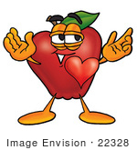 #22328 Clip Art Graphic Of A Red Apple Cartoon Character With His Heart Beating Out Of His Chest
