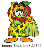 #22329 Clip Art Graphic Of A Red Apple Cartoon Character In Green And Yellow Snorkel Gear