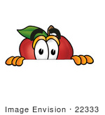 #22333 Clip Art Graphic Of A Red Apple Cartoon Character Peeking Over A Surface