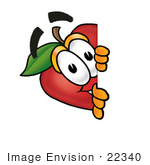 #22340 Clip Art Graphic Of A Red Apple Cartoon Character Peeking Around A Corner