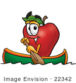 #22342 Clip Art Graphic Of A Red Apple Cartoon Character Rowing A Boat