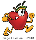 #22343 Clip Art Graphic Of A Red Apple Cartoon Character Running