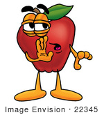 #22345 Clip Art Graphic Of A Red Apple Cartoon Character Whispering And Gossiping