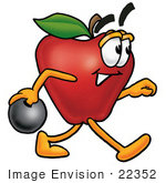 #22352 Clip Art Graphic Of A Red Apple Cartoon Character Holding A Bowling Ball