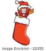 #22355 Clip Art Graphic Of A Red Apple Cartoon Character Wearing A Santa Hat Inside A Red Christmas Stocking