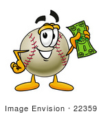 #22359 Clip Art Graphic Of A Baseball Cartoon Character Holding A Dollar Bill