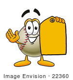 #22360 Clip Art Graphic Of A Baseball Cartoon Character Holding A Yellow Sales Price Tag