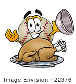 #22376 Clip Art Graphic Of A Baseball Cartoon Character Serving A Thanksgiving Turkey On A Platter