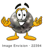 #22394 Clip Art Graphic Of A Bowling Ball Cartoon Character With Welcoming Open Arms