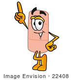 #22408 Clip Art Graphic Of A Bandaid Bandage Cartoon Character Pointing Upwards