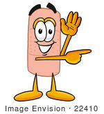 #22410 Clip Art Graphic Of A Bandaid Bandage Cartoon Character Waving And Pointing