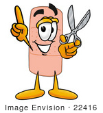 #22416 Clip Art Graphic Of A Bandaid Bandage Cartoon Character Holding A Pair Of Scissors