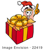 #22419 Clip Art Graphic Of A Bandaid Bandage Cartoon Character Standing By A Christmas Present