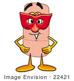 #22421 Clip Art Graphic Of A Bandaid Bandage Cartoon Character Wearing A Red Mask Over His Face