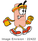 #22422 Clip Art Graphic Of A Bandaid Bandage Cartoon Character Speed Walking Or Jogging