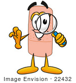 #22432 Clip Art Graphic Of A Bandaid Bandage Cartoon Character Looking Through A Magnifying Glass