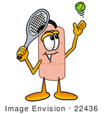 #22436 Clip Art Graphic Of A Bandaid Bandage Cartoon Character Preparing To Hit A Tennis Ball