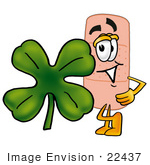 #22437 Clip Art Graphic Of A Bandaid Bandage Cartoon Character With A Green Four Leaf Clover On St Paddy’S Or St Patricks Day