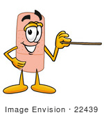 #22439 Clip Art Graphic Of A Bandaid Bandage Cartoon Character Holding A Pointer Stick