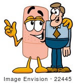 #22445 Clip Art Graphic Of A Bandaid Bandage Cartoon Character Talking To A Business Man